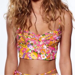 Zara Floral Print Bustier Crop Top Size M
